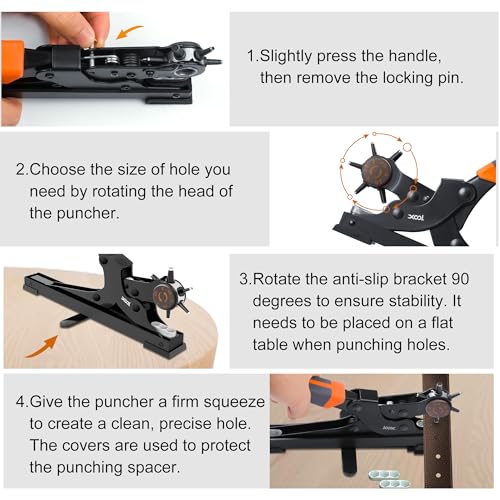 XOOL Revolving Punch Plier Kit, Leather Hole Punch Set for Belts, Watch Bands, Straps, Dog Collars, Saddles, Shoes, Fabric, DIY Home or Craft Projects, Heavy Duty Rotary Puncher, Multi Hole Sizes Make - style: Upgrade