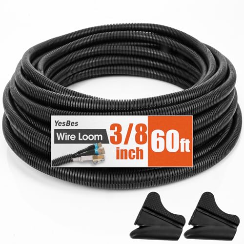 60 FT Wire Loom 3/8 Inch, Split Wire Loom Tubing Wire Conduit, Wire Protector Tubing – Black - color: 3/8" x 60ft-Black
