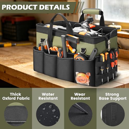 VJI 16" Portable Heavy Duty Tool Bag with Adjustable Shoulder Strap, Green - color: Green, size: Medium