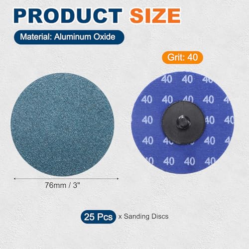25 Pcs 3" 40 Grit Quick Change Surface Conditioning Discs | Aluminum Oxide Die Grinder Sanding Disc for Surface Prep Deburr Polish Rust Paint Removal, Blue - size: 3" (40 Grit)