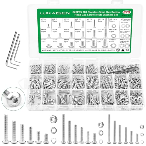 820Pcs Screw Assortment Kit, M2-M4 Stainless Steel Hex Button Cap Bolts - size: SS M2 M3 M4 820pcs 2