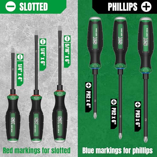 SK 6-Piece Screwdriver Set Heavy Duty, Demolition Screwdriver, S2 Steel - size: 6PC