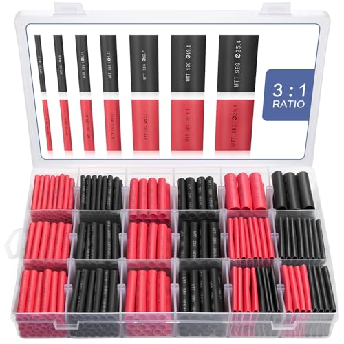 Heat Shrink Tubing Kit - 3:1 Ratio Adhesive Lined, Marine Grade Shrink Wrap - Automotive Industrial Heat-Shrink Tubing - Black, Red - 400 PCS - size: 400PCS Black&Red