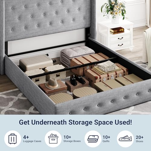 Allewie Full Size Lift Up Storage Button-Tufted Bed Frame Light Grey - color: Light Grey, size: Full, style: Traditional