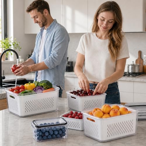4 Pack Fruit Storage Containers for Fridge Set, BPA Free Produce Containers - size: 4PCS