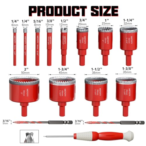 Diamond Hole Saw Drill Bit Set (15 PCS) (1/4"-2") Serrated Diamond Core Bits for Ceramic, Glass, Tile, Marble, Granite | EVA Positioner & Hard Storage Bag | Dry/Wet Dual-Use | High-Precision Drilling - size: (1/4"-2")-15PCS