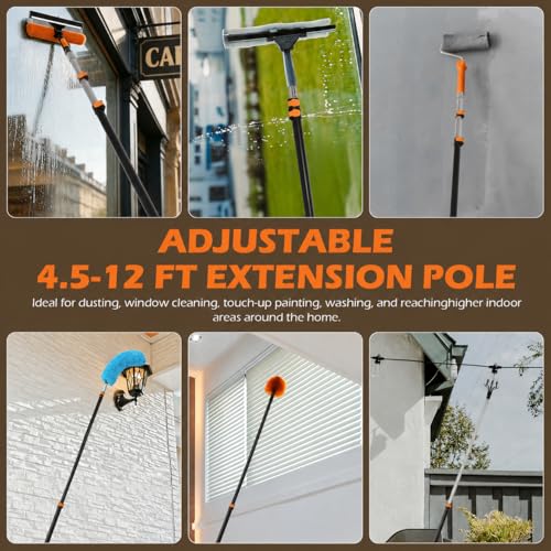 4.5–12 FT Telescoping Extension Pole, Lightweight Aluminum Extendable Pole for Painting, Dusting, Window Cleaning, Sturdy Paint Roller Pole with Foam Grip - size: 12 FT Orange