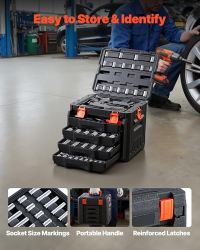 VEVOR 230 PCS Mechanic Tool Set with 4-Drawer Tool Box 1/4" 3/8" 1/2" Drive - size: 230-PCS