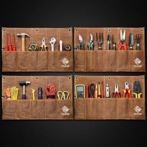 IRONCUBE Tool Pouch, Roll-Up Storage Bag for Hand Tools & Wrenches - style: 6 Pockets Wax Canvas