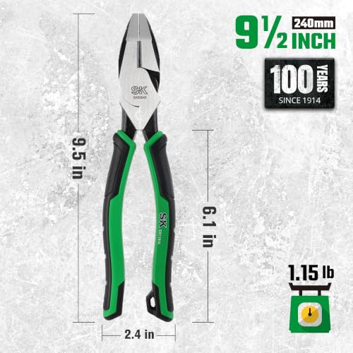 SK 9.5-Inch Linesman Pliers, Laser Hardened Cutting Edges, Cross Teeth - style: 9.5in Linesman Pliers