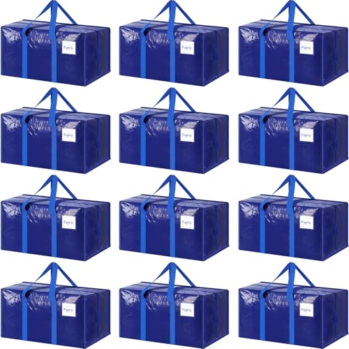 12 Pack Extra Heavy Duty Large Moving Bags with Strong Zipper, Blue - color: Blue, size: 12 Pack