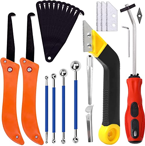25pcs Grout Removal Tool kit, Grout Saw with Replacement Blades | Tile Grout Saw and Grout Hand Saw with 13 Pieces Extra Blades, Grout Scraper, Tile Joint Cleaning Tool, Caulk Finishing Tool