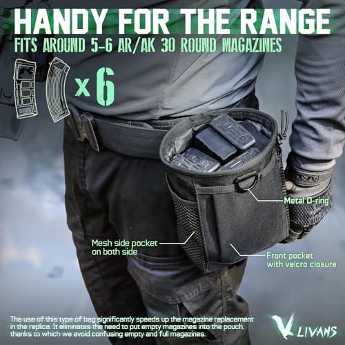 LIVANS Tactical Molle Dump Pouch, Magazine Drop Pouch Drastring Ammo Bag - color: Black