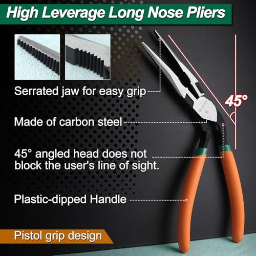 SPEEDWOX High Leverage Long Nose Pliers Pistol Grip Pliers High Leverage Pistol Grip Professional Tool Wire Cutters Reduce Effort by 35% Offset Angled Head Offers Increased Access and Leverage - style: Long Nose Pliers