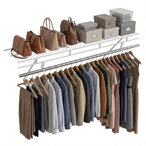 COSTWAY Closet Shelves Wall Mounted, Ventilated Shelf with Hanging Rod | Metal Wire Shelving Kit, Wire Wall Shelf for Laundry Room, Bedroom, Home, Mounting Accessories Included (4 ft x 12 in) - size: 4 ft x 12 in