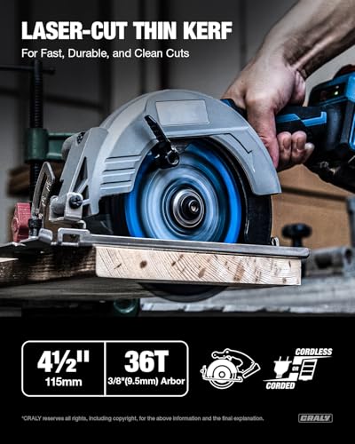 CRALY 4-1/2 Inch 36 Teeth Fine Finish Wood Cutting Circular Saw Blade, 3/8 Inch Arbor, Carbide Tipped, Thin Kerf, Black Ice™, for Plywood, MDF, OSB, Laminated, 2-Pack(C0436FF-2) - size: 4-1/2 inch, 3/8 inch arbor, 36T*2