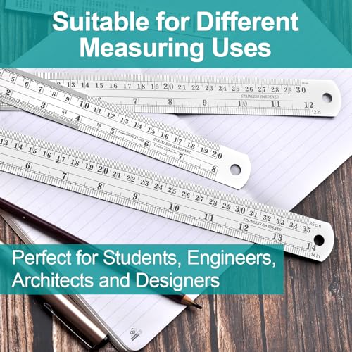 Metal Rulers, Steel Rulers Pack of 4, 6, 8, 12, 14-inch Stainless Steel Ruler