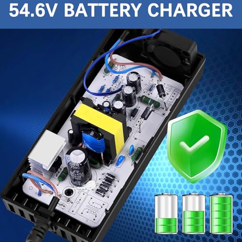 54.6V 3A Charger(7 Plugs) Universal for 13S 48V Li-ion Battery，Fast and Safe Battery Charger 3Prong GX16/DC 5.5x2.5mm/XLR/IEC/RCA Connector Power Supply Adapter