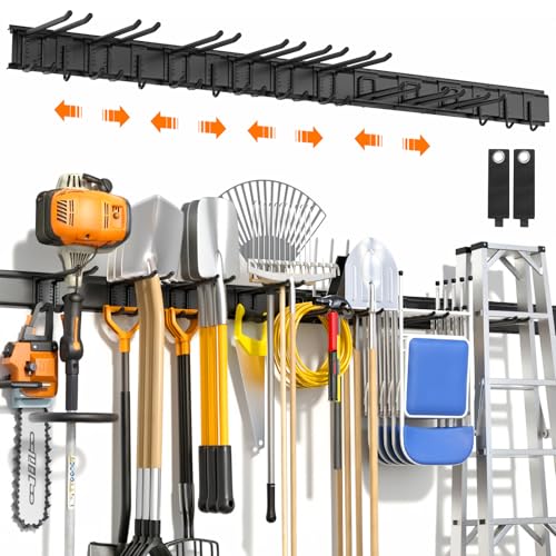 Housolution Garage Wall Organizer 64 Inch - 18Pack Carries 570 lbs | Garage Tool Organizer Storage System, 4 Rails with 12 Adjustable Hooks, Garden Tool Organizer for Warehouse, Workshop