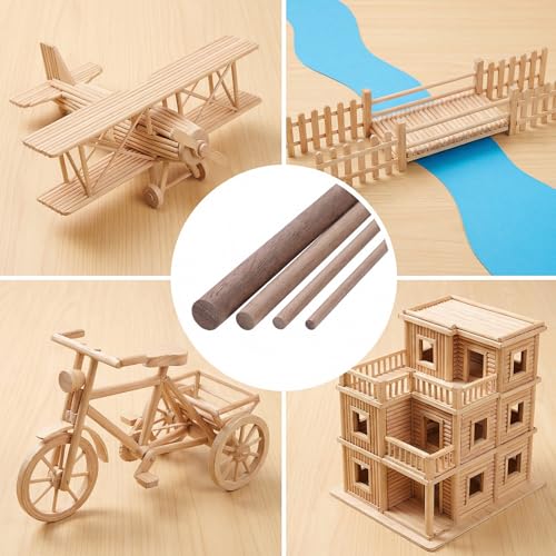 32 Pcs Walnut Dowel Rods 4 Size Unfinished Round Hardwood Sticks 6 Inch Long Dowel Rods 3/4/5/6mm Wood Sticks for Building Model Macrame DIY Craft - Coconut Brown