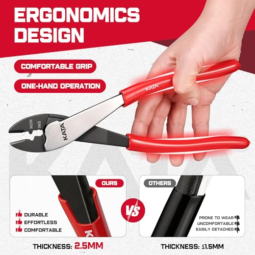 KATA 9.5" Wire Crimpers/Cutter Tool, 10-22 AWG Terminal Crimping Pliers - color: Red