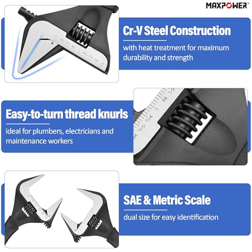 MAXPOWER 6 8 10-inch Adjustable Wrench Set, Wide Jaw Opening 1.4" 1.6" 2" - size: 6 8 10-inch