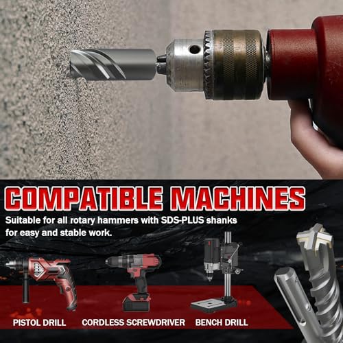 CSOOM SDS Plus Rotary Hammer Drill Bit 1-1/8"x12.2", Professional Concrete Drill Bit for Concrete, Brick, Stone and Cement Walls - size: 1-1/8"x12.2"