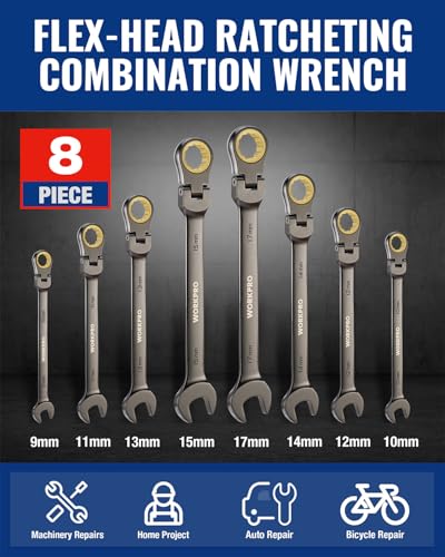 WORKPRO 8-piece Ratcheting Combination Wrench Set, Metric & Nickel Plating - size: Metric, style: Nickel Plating