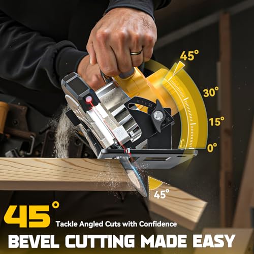 Ecarke 7-1/4" Cordless Circular Saw, Compatible with DeWalt 20V Battery, 5000 RPM Electric Circular Saw with Laser Guide, 2 Blades (24T & 40T), 0–45° Bevel, 2-1/4" Cutting Depth (Tool Only) - color: Yellow