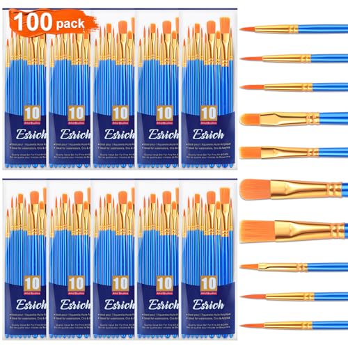 ESRICH 100PCS Paint Brushes, Paint Brush for Acrylic Painting - color: Blue, size: 100