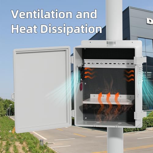 Joinfworld White Outdoor Electrical Box Waterproof Nema Enclosure 16x11x6 Plastic WiFi Box with Fan Vented Dust Screen - size: 15.7"x11"x5.9" Non-Slip Buckle