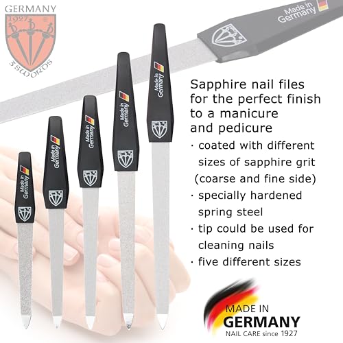3 Swords Germany - Brand Quality Sapphire Metal Nail File Set (5 pcs.) with 3-Way Nail Buffer (1 pc.), Manicure Pedicure Finger & Toe Nail Care - Made in Solingen Germany (671) - color: 5 Nail Files / 1 Buffer