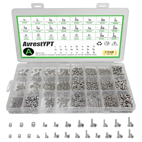 1150Pcs 304 Stainless Steel Metric Micro Screws Nuts Assortment, M1 M1.2 M1.4 M1.6 M1.7 M2 M2.5 M3 Sizes, Phillips Pan Head, Fully Threaded Kit for Arduino, RC Models, Electronics, DIY Projects - size: M1/1.2/1.4/1.6/1.7/2/2.5/3-1150Pcs