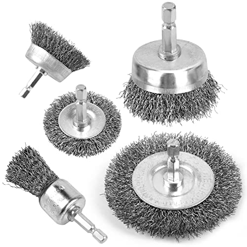 Wire Brush for Drill, Wire Wheel Brush Cup Set, Drill Wire Brush for Drill 1/4 Inch Arbor for Cleaning Rust, Stripping and Drill Attachment（Hexagonal） - style: Hexagonal