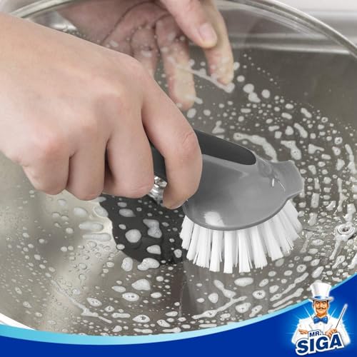 MR.SIGA Pot and Pan Cleaning Brush, Dish Brush for Kitchen, Gray, Pack of 2 - color: Black & Grey
