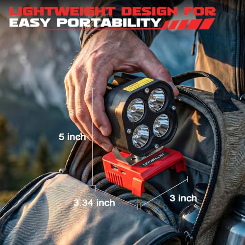 LED Work Light Compatible with Milwaukee 18V Battery, 60W 8000LM Tool Only - color: Red