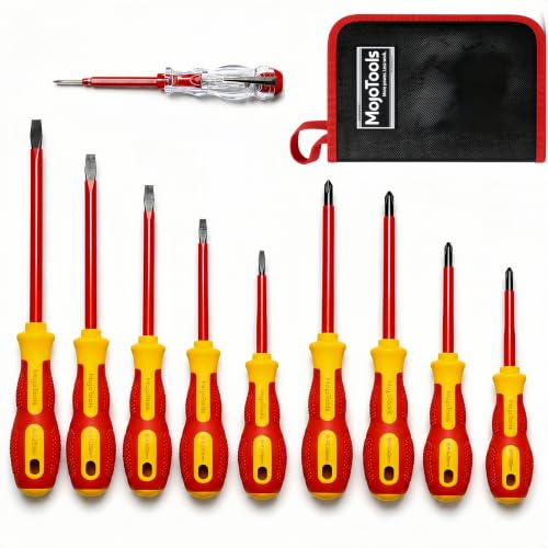 10-Piece 1000V Insulated Screwdriver Set, Magnetic Tip Electrician Screwdriver Set - style: Red yellow With Bag