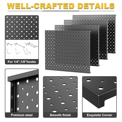 Ultrawall Metal Pegboard Panels, Pegboard Wall Organizer, Black Peg Boards - color: Black, size: 16x12"- 4 Pcs