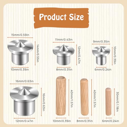 99 Pcs Woodworking Dowel Pin Set, Including 24 Pcs Dowel Centering Pins in 6/8/10/12 mm and 75 Pcs Wood Dowel Pins in 6/8/10 mm, Premium Dowel and Tenon Center Transfer Plugs Doweling Centering Pins