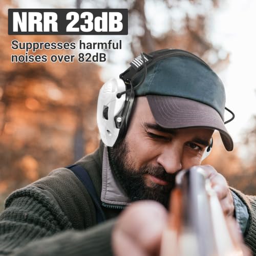 Electronic Shooting Ear Protection w/Gel Pads, 23dB NRR Active Noise Reduction & 3X Amplification Headset for Shooters - color: White