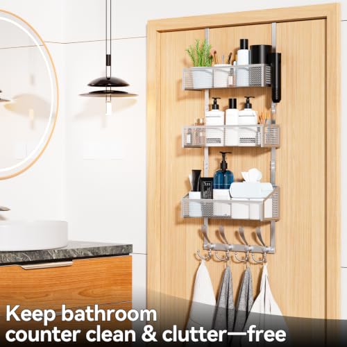 Kaiferty Over The Door Hooks Organizer, Coat Rack Over The Door Storage Hanger Towel Rack, Back of Door Storage Organizer for Bathroom,Bedroom,Kitchen,Office (Silver, 4-Tier) - color: Silver, size: 4-Tier