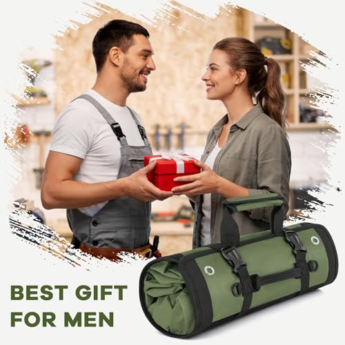 ANILD 18.5 Inch Extra Long Tool Bag Roll Up, Roll Up Tool Bag Organizer - color: Green, size: X-Large