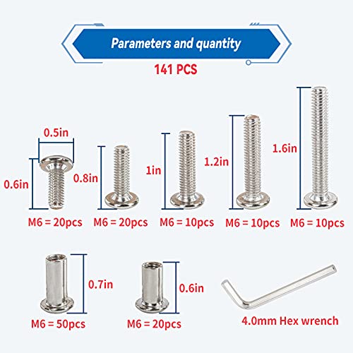 M6 x 16mm/20mm/25mm/30mm/40mm 140Pcs Hex Socket Screws Head Nuts - size: 16/20/25/30/40mm (140pcs)