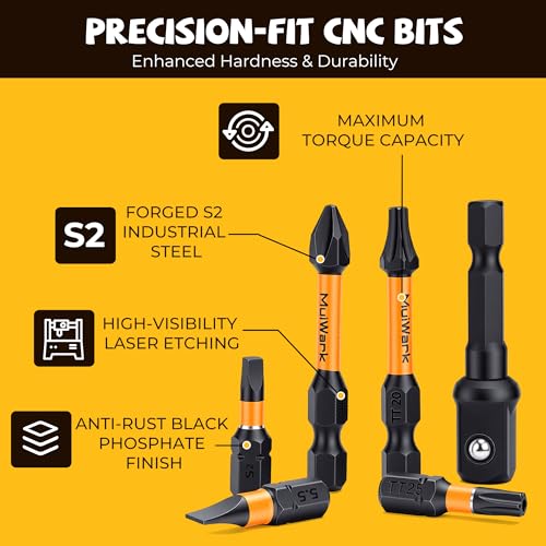 MulWark 43-Piece Impact Screwdriver Bit Set, Impact Rated S2 Steel Drill Bits with Magnetic Color-Coded Torx Bit Set & Magnetizer, Professional Drill Bit Set for Impact Drivers, DIY & Home Repair