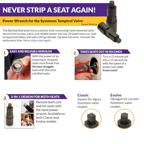 Symmons Temptrol Valves Only - 4-Piece Rebuild Kit | Symmons Seat Removal Tool for Frozen & Stripped Seats. Symmons Temptrol Rebuild Kit, not for Moen or Kohler.