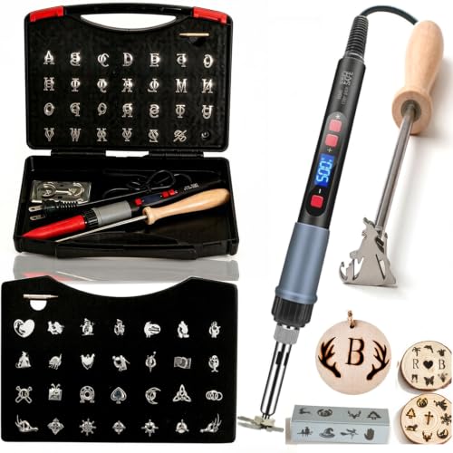 ZAGEVIVIN Upgraded Electric Branding Iron with Temperature Display – 26 Letters & 2 Antlers Kit for Wood, Leather, Food (Cake/Steak) – Safe & Easy DIY, BBQ, Crafting Gift (3/5" 55Pcs)