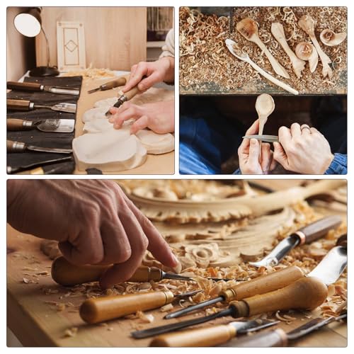 2pcs Wood Carving Knife - [9mm] 45# Carbon Steel Chisel Curved Half-round Tip Head Engraving Cutting Blade Wood Handle Whittling knives for Woodworking Sculpture Use, 5" Long