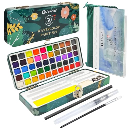 Artecho 50-Color Watercolor Paint Set, Compact Travel Tin Case - style: 50 Colors