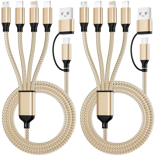 4 in 2 Multi Charging Cable, USBA/C Universal Charging Cords 2 Pack 5FT - color: Gold