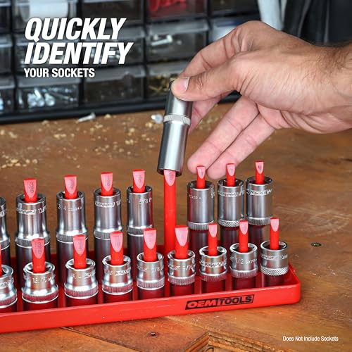 OEMTOOLS 22234 6-Pc SAE & Metric Socket Tray Set for Sizes 1/4", 3/8”, 1/2" - color: Red and Black